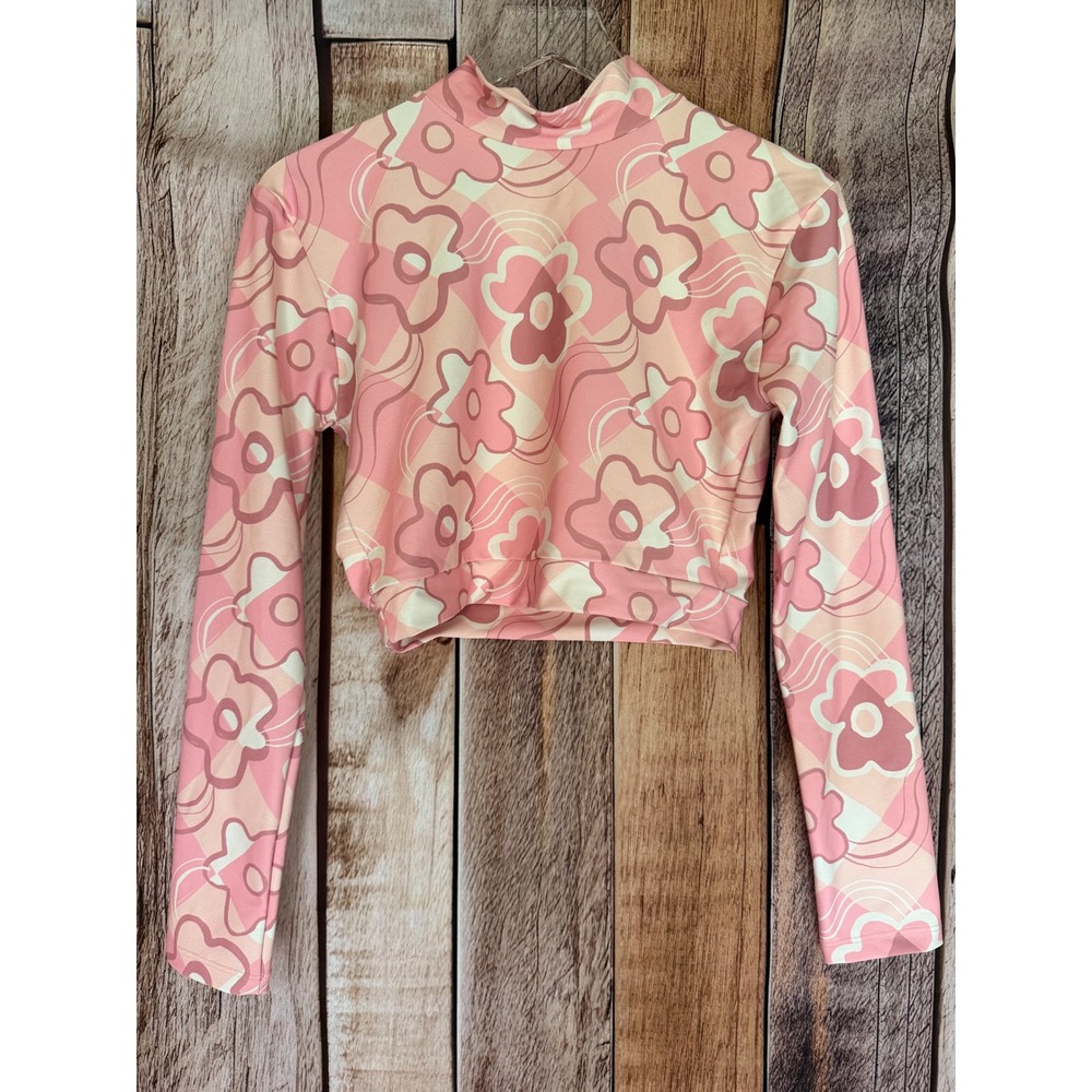 Dazey LA Floral Mock Neck Crop Top Retro Mod Groovy Flower Power Summer‎ Size XL